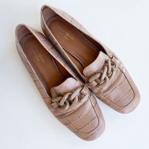 Kate Spade Rowan Square Toe Croc Embossed Leather Loafers 8.5 Taupe